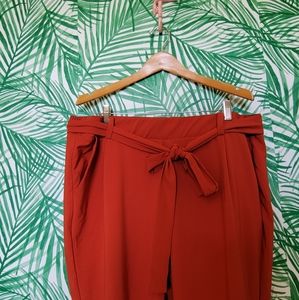 Burnt Orange Crepe Tapered Pants